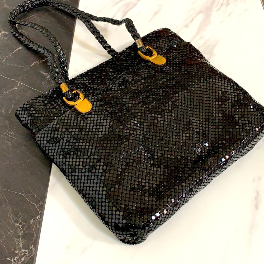 Mesh bag with woven straps, black